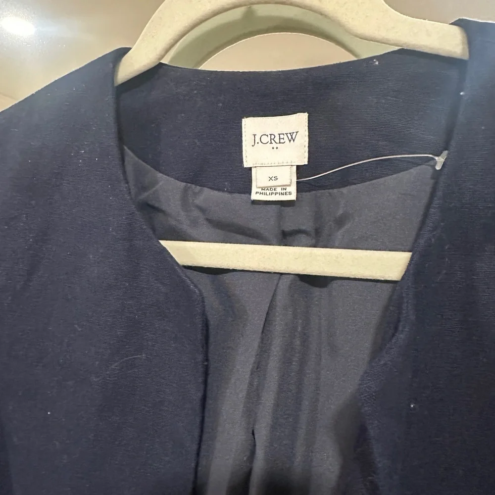 J.Crew Women's Navy Linen Cotton Jacket with Pom-Pom Trim - Size XS